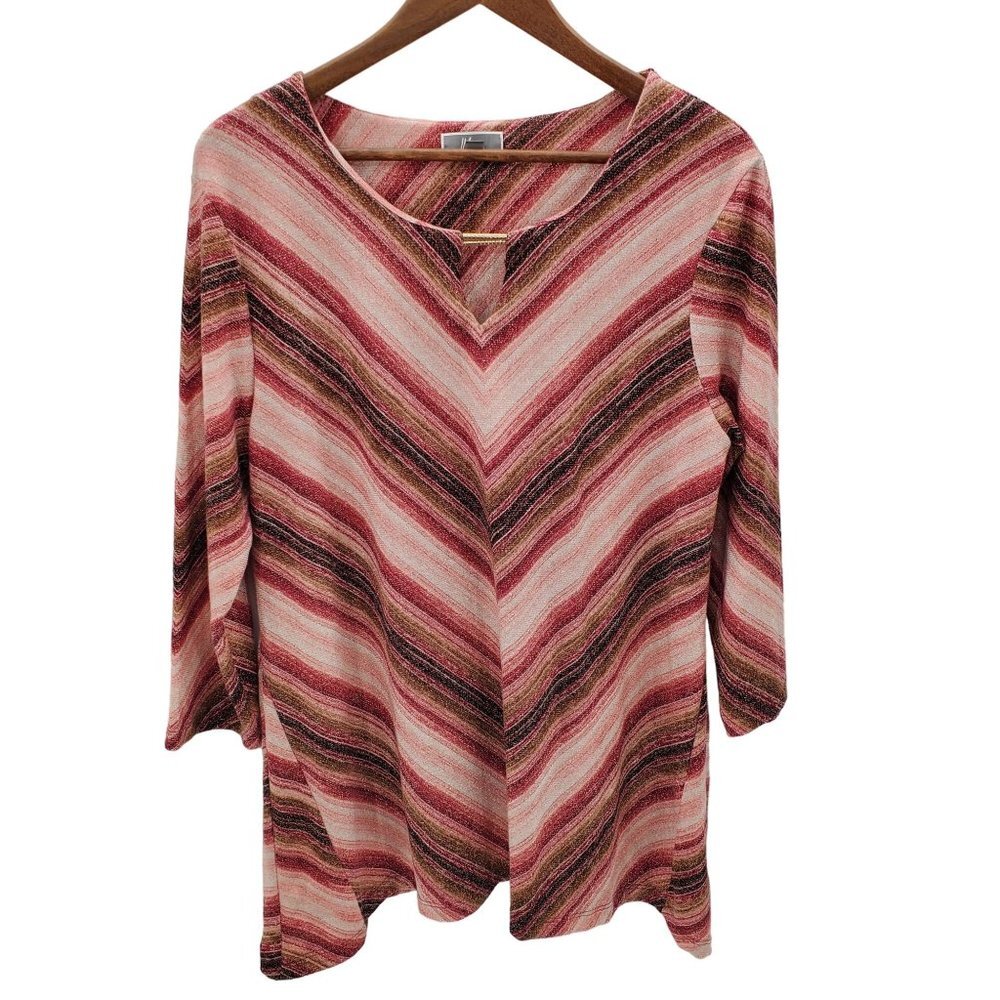 JM Collection Womens Multicolor 3/4 Sleeve Chevron Print Tunic Top Blouse Large